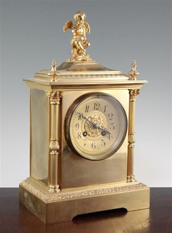 A 19th century French ormolu mantel clock, 14in.